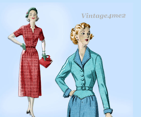New York 1505: 1950s Uncut Misses Afternoon Dress Sz 32 Bust Vintage Sewing Pattern