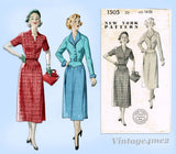 New York 1505: 1950s Uncut Misses Afternoon Dress Sz 32 Bust Vintage Sewing Pattern