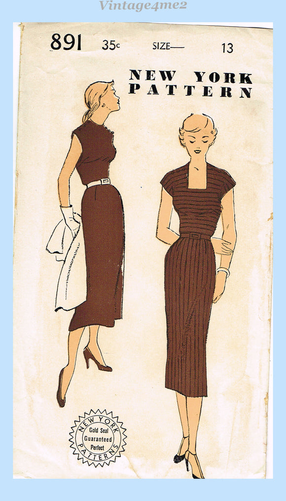 New York 891: 1950s Uncut Misses Street Dress Sz 31 B Vintage Sewing Pattern