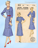New York 915: 1950s Uncut Misses Dress w Trumpet Skirt 32B Vintage Sewing Pattern