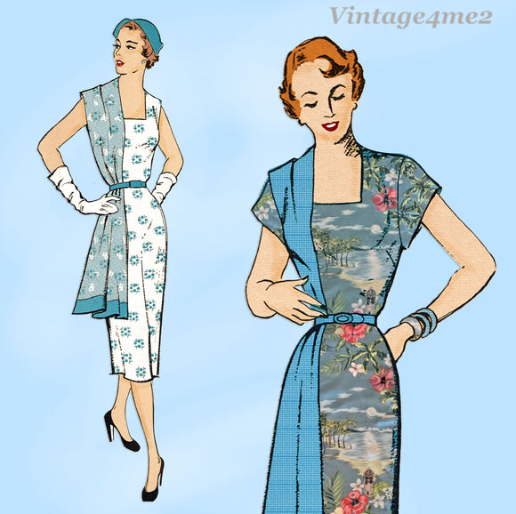 New York 916: 1950s Uncut Misses Slender Dress Sz 32 B Vintage Sewing Pattern
