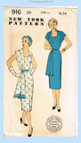 New York 916: 1950s Uncut Misses Slender Dress Sz 34 B Vintage Sewing Pattern