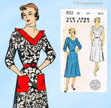 New York 932: 1950s Uncut Misses Street Dress Sz 34 B Vintage Sewing Pattern