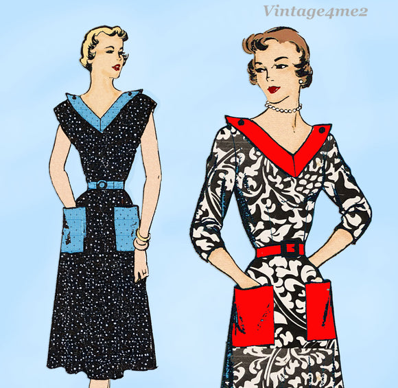 New York 932: 1950s Uncut Misses Street Dress Sz 34 B Vintage Sewing Pattern