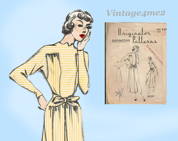 1940s Very Rare Originator Designer Pattern 228 Misses Dress Sz 14- 32B