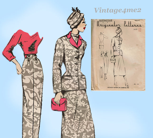 1950s Very Rare Originator Designer Pattern 347 Misses Suit Sz 16 34B