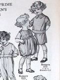 1920s Original Vintage Pictorial Review Pattern 9524 Toddlers Bubble Romper Sz 3