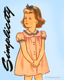 Simplicity 1012: 1940s WWII Toddler Girls Dress Size 4 Vintage Sewing Pattern