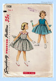 1950s Vintage Simplicity Sewing Pattern 1108 Uncut Toddler Girls Dress Size 4