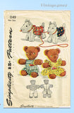1940s Vintage Simplicity Pattern 1149 Darling Teddy Bear Stuffed Animal Doll Toy