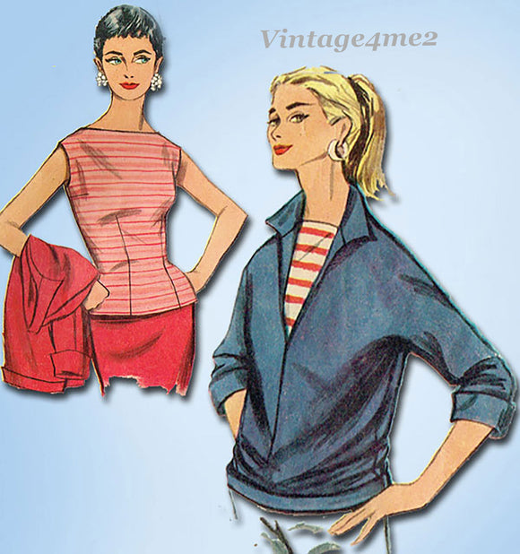 Simplicity 1172: 1950s Cute Misses Pullover & Blouse Sz 32 B Vintage Sewing Pattern