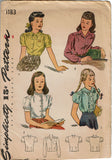 Simplicity 1183: 1940s Uncut WWII Girls Blouse Size 8 Vintage Sewing Pattern