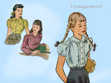 Simplicity 1183: 1940s Uncut WWII Girls Blouse Size 8 Vintage Sewing Pattern