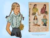 Simplicity 1183: 1940s Uncut WWII Girls Blouse Size 8 Vintage Sewing Pattern