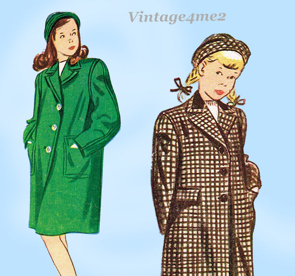 Simplicity 1197: 1940s Classic WWII Girls Boxy Coat & Hat Sz12 Vintage Sewing Pattern
