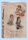 1940s Vintage Simplicity Sewing Pattern 1209 Sweet Toddler Girls Blouse Size 4