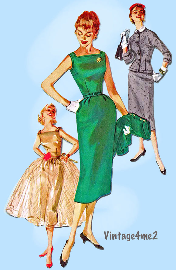 1950s Vintage Simplicity Sewing Pattern 1232 Uncut Misses Slender Dress Sz 31 B