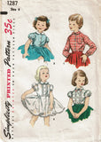 1950s Vintage Simplicity Sewing Pattern 1287 Cute Toddler Girls Petti Blouse