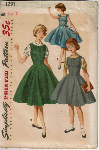 Simplicity 1291: 1950s Classic Little Girls Jumper Dress Vintage Sewing Pattern