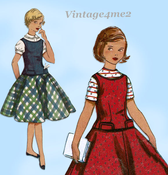 Simplicity 1294: 1950s Little Girls Skirt & Blouse Sz 10 Vintage Sewing Pattern