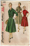 Simplicity 1319: 1950s Misses Shirtwaist Dress Size 34 B Vintage Sewing Pattern