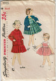 1950s Original Vintage Simplicity Pattern 1335 Toddler Girls Jumper & Jacket Sz6
