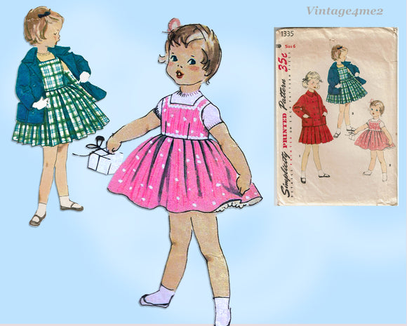 1950s Original Vintage Simplicity Pattern 1335 Toddler Girls Jumper & Jacket Sz6