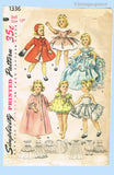 Original circa 1955 Simplicity Pattern No. 1336 - Doll Wardrobe for "Sweet Sue" Doll