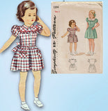 1940s Vintage Simplicity Sewing Pattern 1394 Cute Toddler Girls WWII Dress Sz 2
