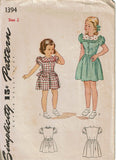 1940s Vintage Simplicity Sewing Pattern 1394 Cute Toddler Girls WWII Dress Sz 2