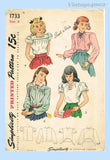 1940s Vintage Simplicity Sewing Pattern 1733 Post WWII  Girls Blouse Size 6