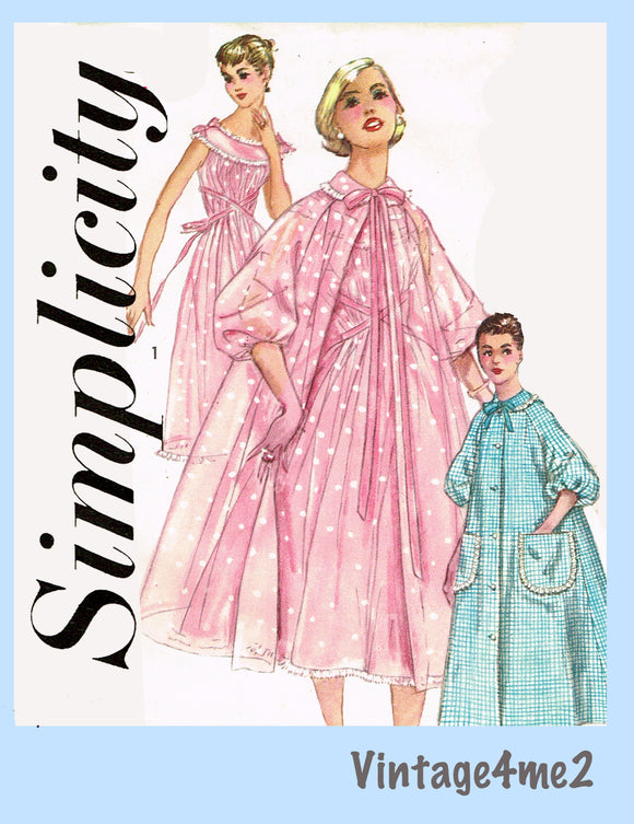 Simplicity 1850: 1950s Classic Misses Negligee Size 34 B Vintage Sewing Pattern