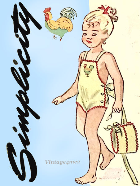 1940s Vintage Simplicity Sewing Pattern 1990 Toddler Girls Romper & Bonnet Sz 2