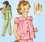 1940s Vintage Simplicity Sewing Pattern 2054 Simple to Make Girls Pajama Size 6