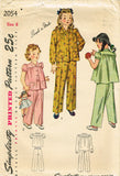 1940s Vintage Simplicity Sewing Pattern 2054 Simple to Make Girls Pajama Size 6