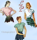 Simplicity 2311: 1940s Chic Misses Extended Shoulder Blouse Vintage Sewing Pattern Sz 32 B