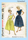 Simplicity 2497: 1940s Cute Misses Day Dress Size 32 Bust Vintage Sewing Pattern
