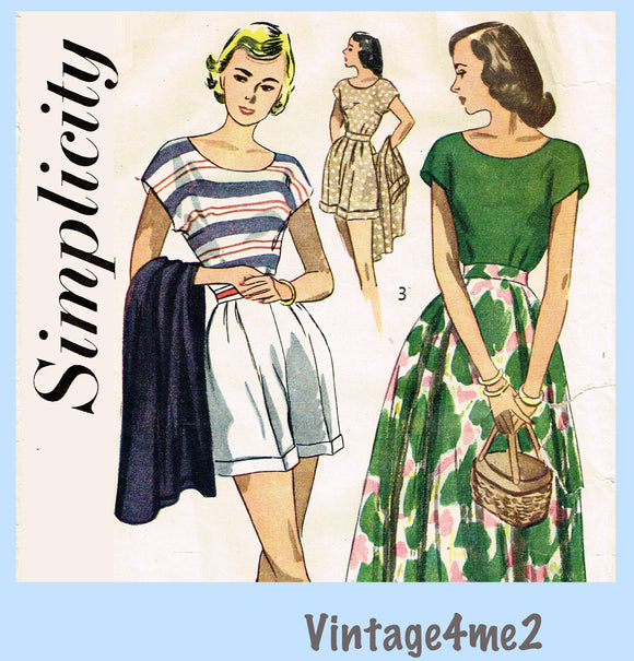 1940s Vintage Simplicity Sewing Pattern 2567 Cute Shorts Top & Skirt Sz 30 B