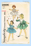 Simplicity 2606: 1950s Cute Uncut Baby Girls Dress Size 1 Vintage Sewing Pattern
