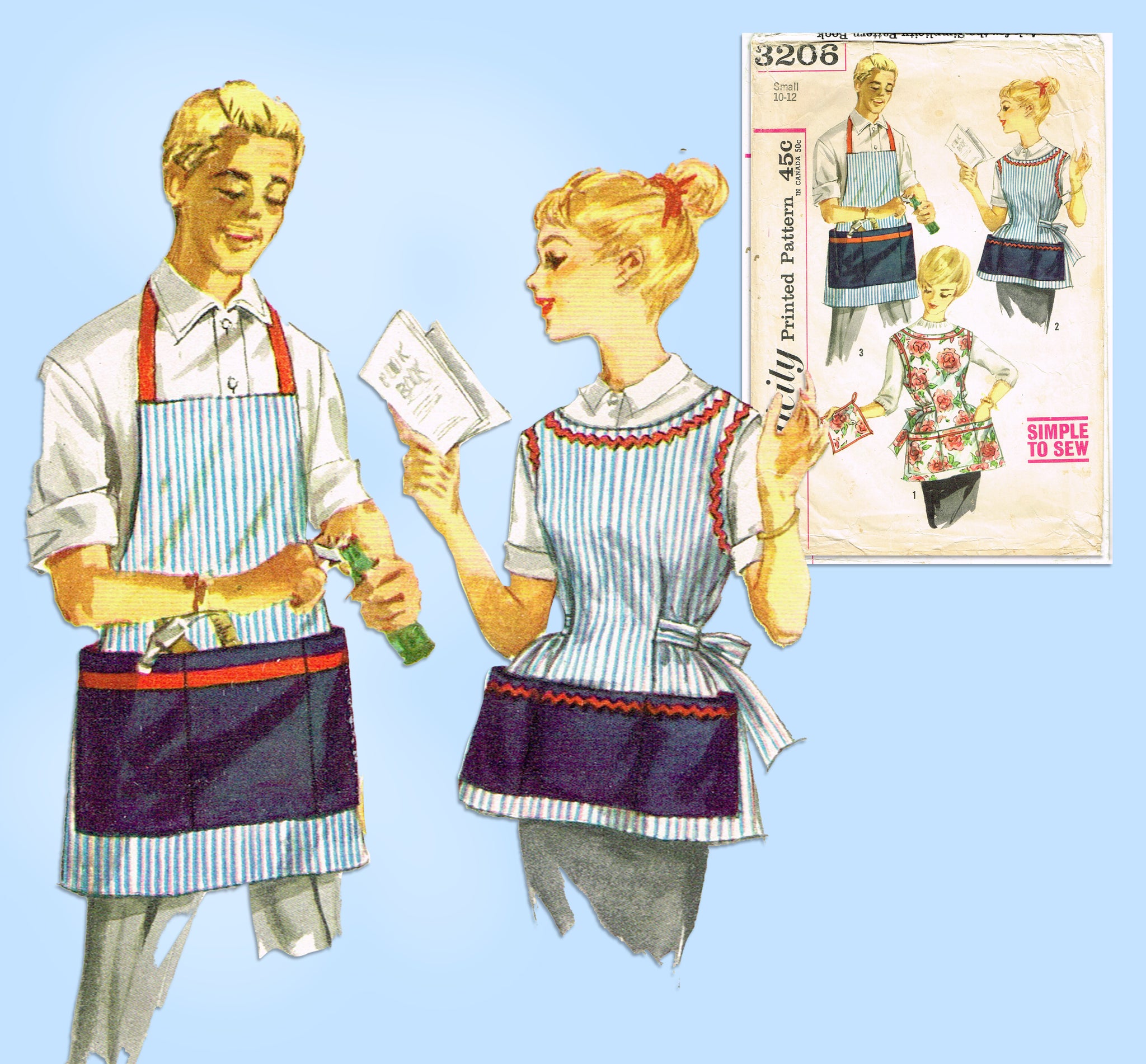 【60s Vintage】Old Apron Chicago today 1960s Vintage Simplicity Sewing Pattern 3206 Easy His & Hers