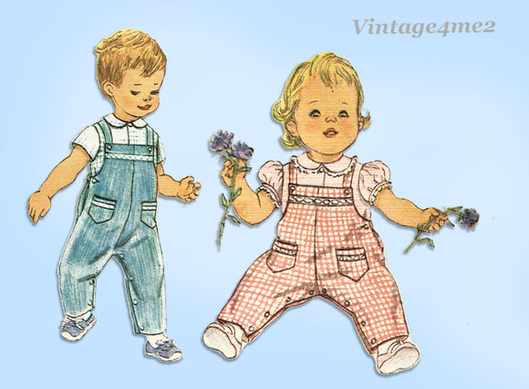 1960s Original Vintage Simplicity Sewing Pattern 3214 Toddlers Overall Set Sz 2