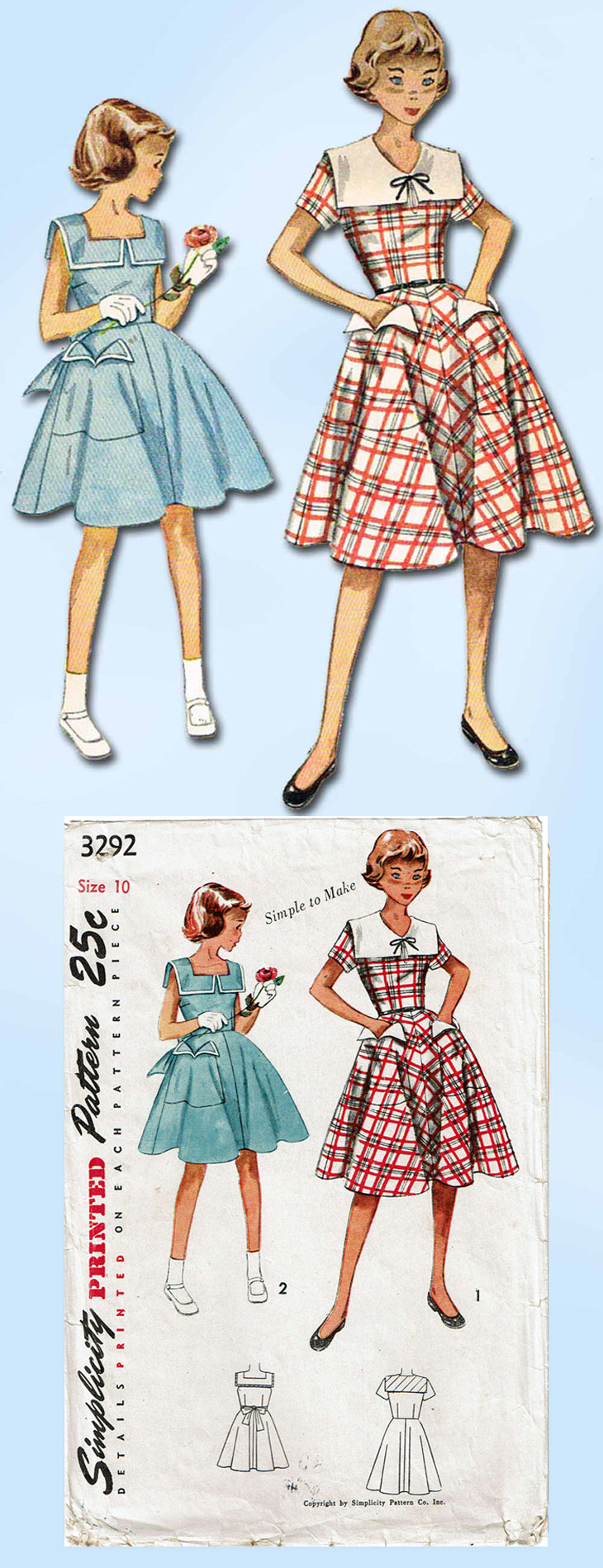 1950s Vintage Simplicity Sewing Pattern 3292 Simple Little Girls