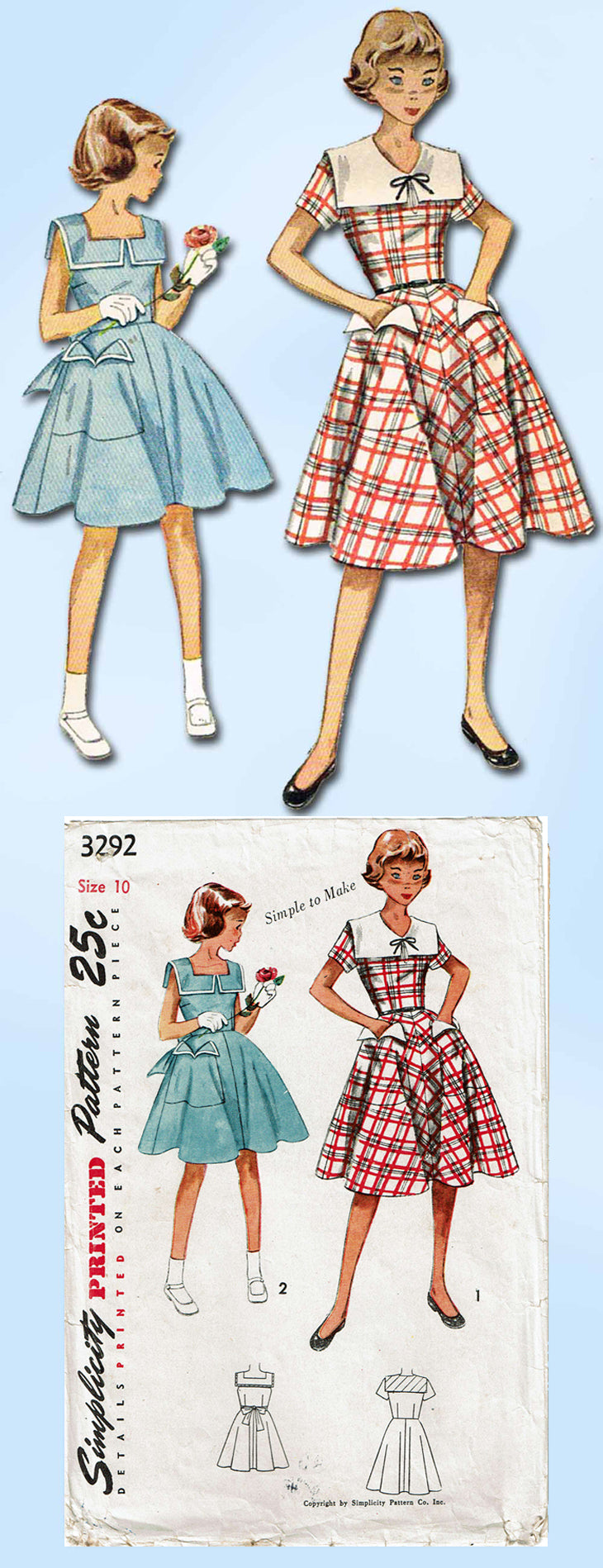 1950s Vintage Simplicity Sewing Pattern 3292 Simple Little Girls Dress   Vintage4me2
