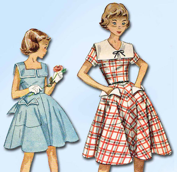 1950s Vintage Simplicity Sewing Pattern 3292 Simple Little Girls Dress Size 10