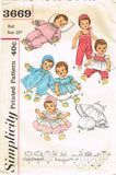 1960s Vintage Simplicity Sewing Pattern 3669 Uncut 16 Inch Baby Doll Clothes ORIG