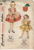 1950s Vintage Simplicity Sewing Pattern 4136 Cute Toddler Girls Pinafore Dress