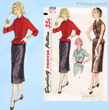 1950s Vintage Simplicity Sewing Pattern 4154 Misses Tucked Blouse Skirt Sz 29 B