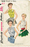 1950s Vintage Simplicity Sewing Pattern 4238 Easy Misses Sleeveless Blouse 32B
