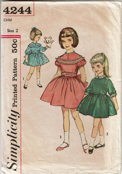 Simplicity 4244: 1960s Classic Toddler Girls Party Dress Vintage Sewing Pattern