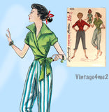 1950s Vintage Simplicity Sewing Pattern 4255 Uncut Misses Wrap Blouse Pants 32B